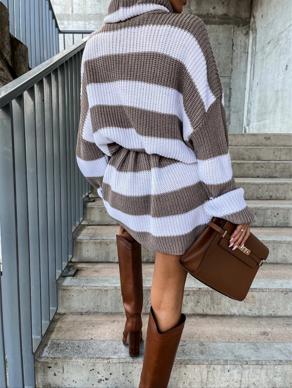 Maeve Striped Sweater Dress - Mocha - Picture 2 of 3